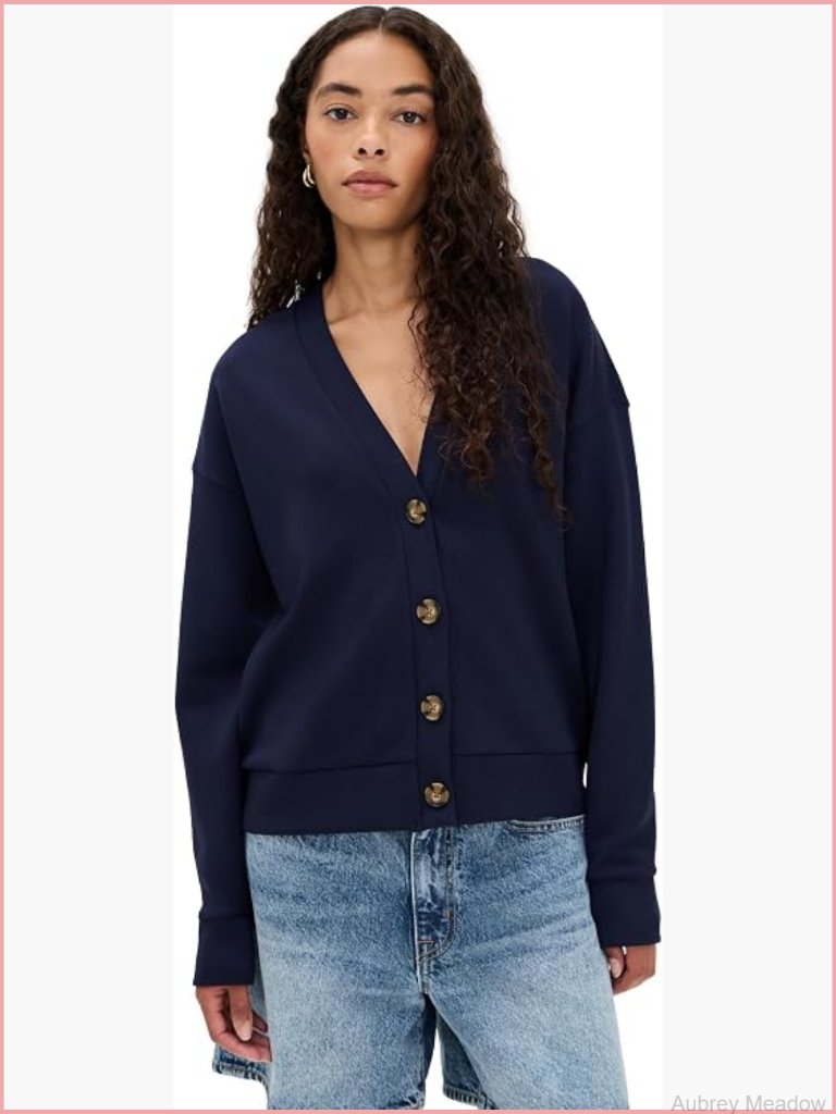 V-Neck Long Sleeve Cardigan Heavyweight Jersey